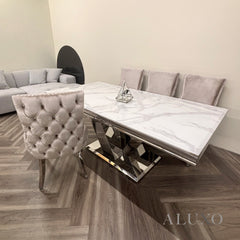 Valeria 180cm Marble Dining Table with Chrome \V Base – 5 Marble Colour Options