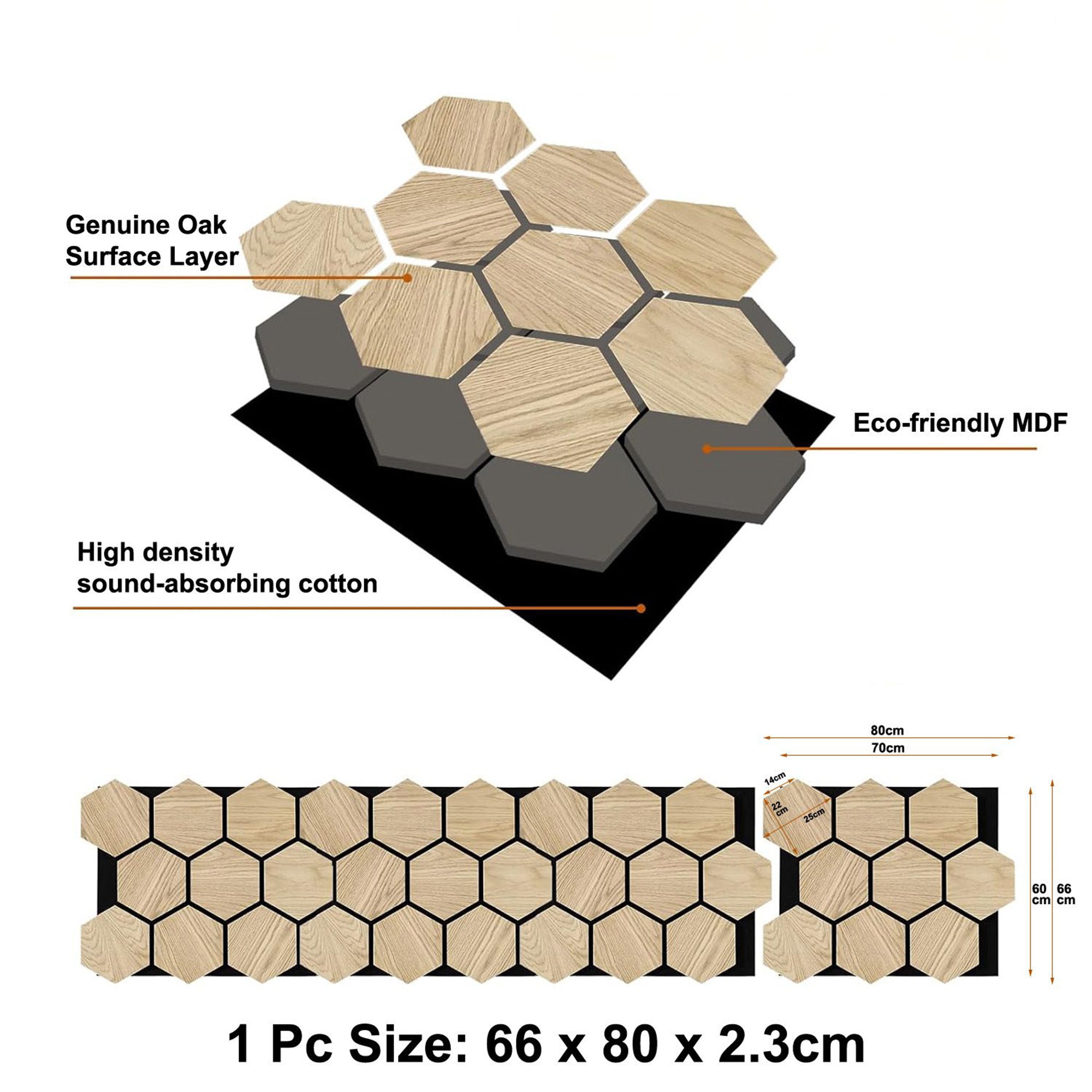 Acoustic Hexagon Wall Panel 70 x 60cm - Charcoal Black