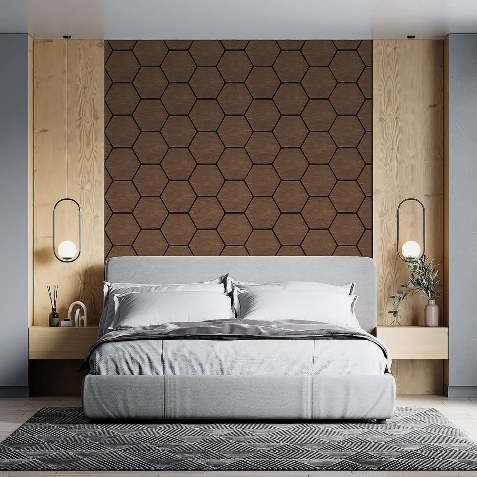 Acoustic Hexagon Wall Panel 70 x 60cm - Walnut (Dark Oak)