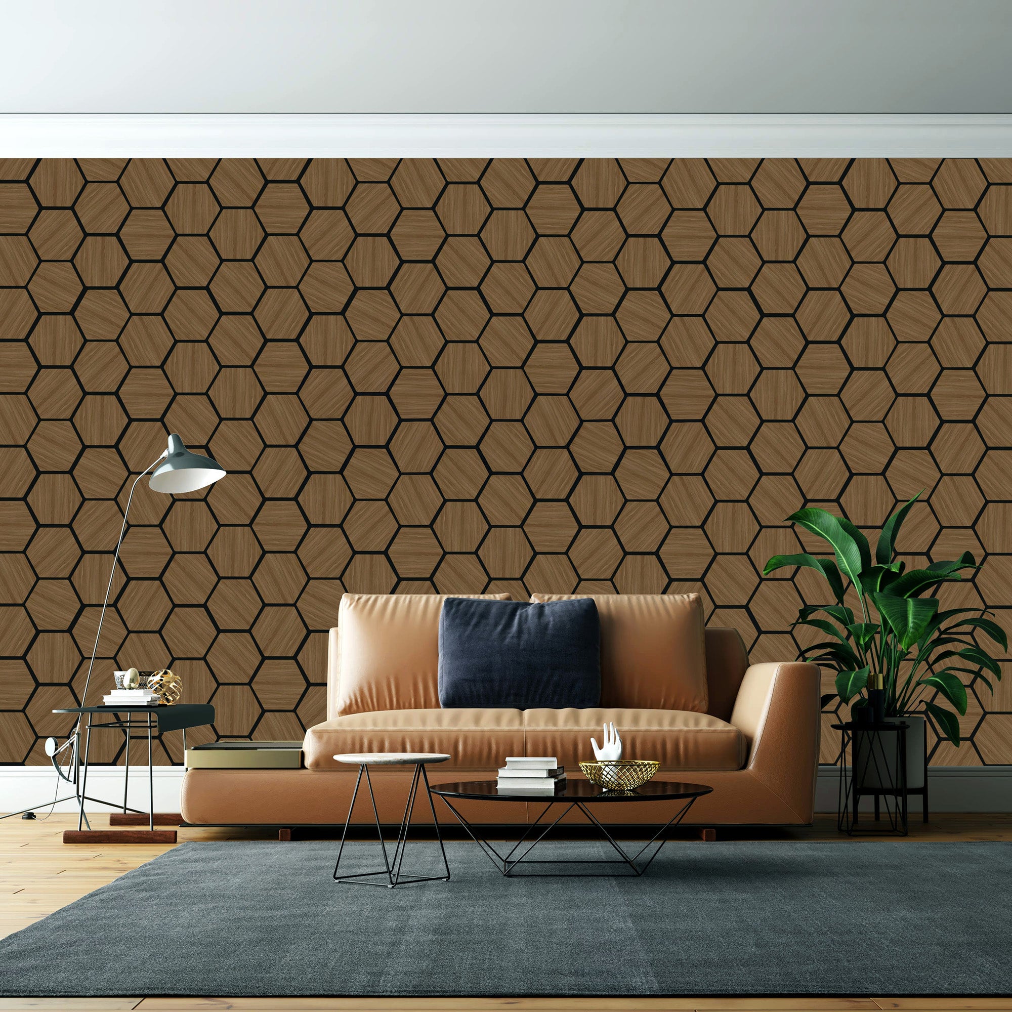 Acoustic Hexagon Wall Panel 70 x 60cm - Walnut (Dark Oak)