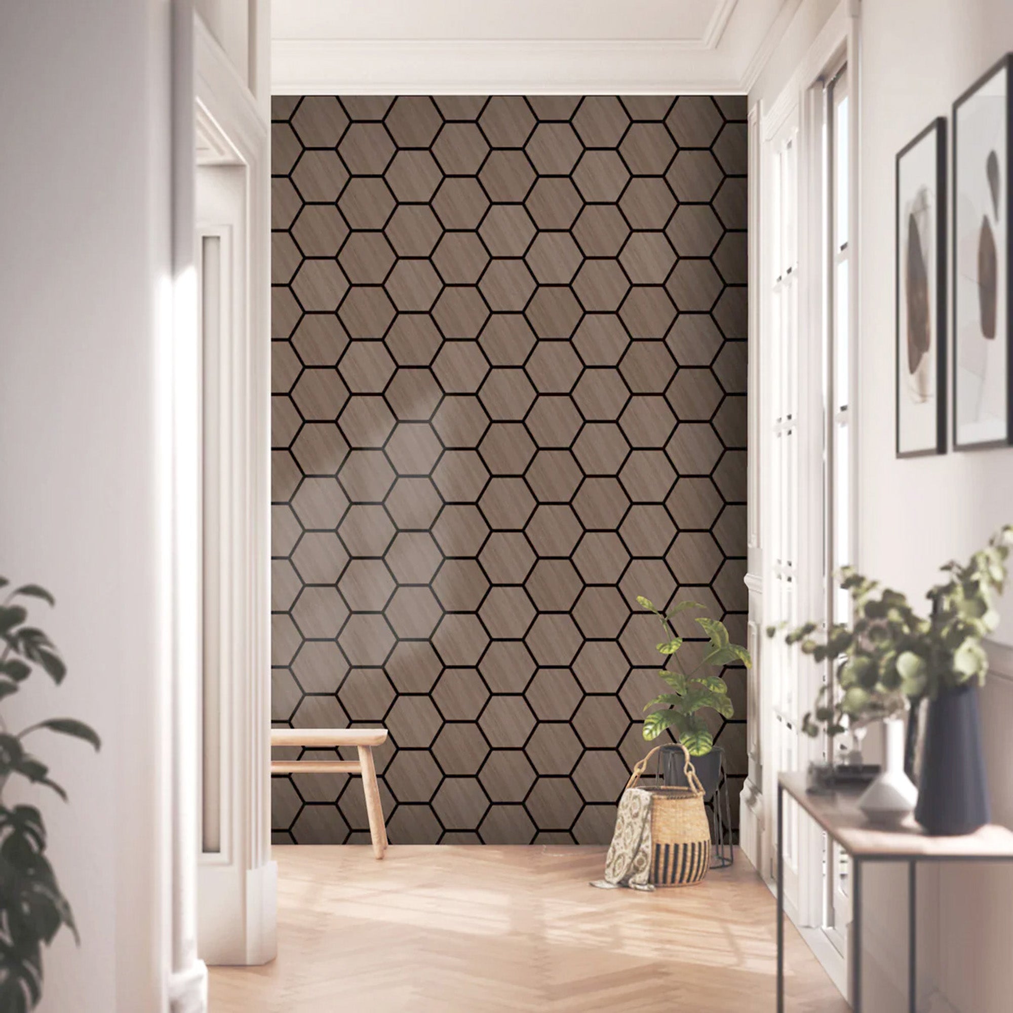 Acoustic Hexagon Wall Panel 70 x 60cm - Walnut (Dark Oak)