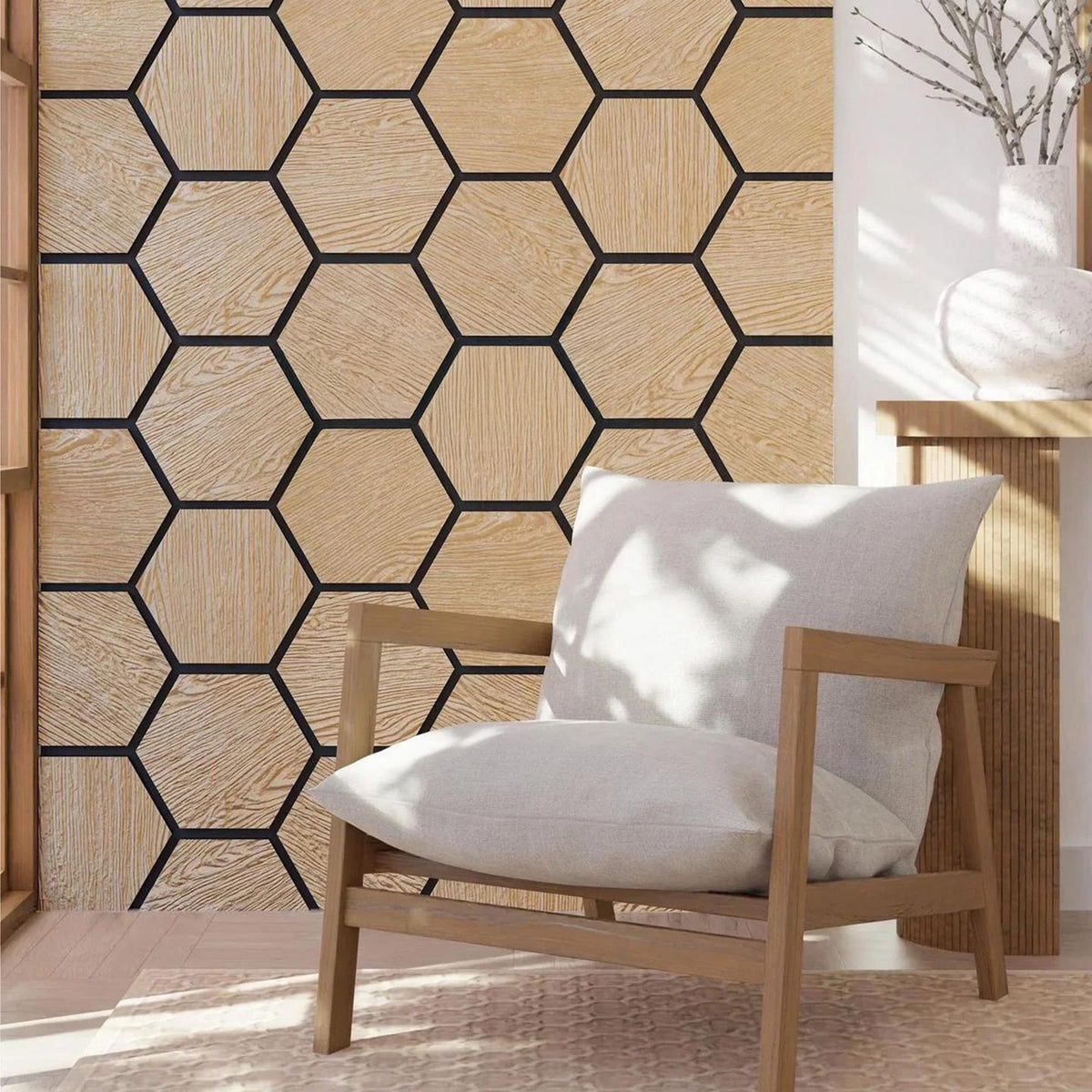 ALUXO® Acoustic Hexagon Wall Panel 70 x 60cm - Natural Oak