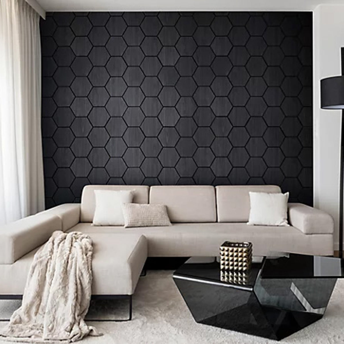 Acoustic Hexagon Wall Panel 70 x 60cm - Charcoal Black