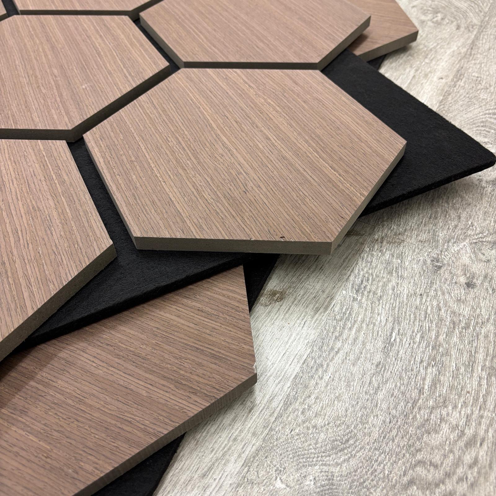 Acoustic Hexagon Wall Panel 70 x 60cm - Walnut (Dark Oak)