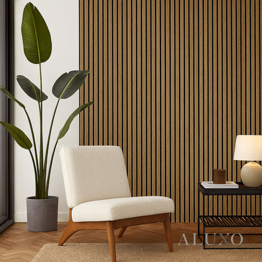 ALUXO® Acoustic Slatted Wall Panels 240 x 60cm - Natural Oak