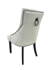 Gunnar Velvet Dining Chair | Studded & Quilted Back, Wood Legs - Light Grey / Dark Grey