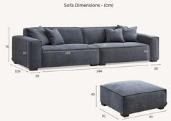 ALUXO® Dakota 4-Seater Sofa with Chaise – Charcoal Grey Bouclé