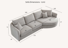 ALUXO® Rubin Right Hand Corner Chaise Sofa in Pebble Bouclé Fabric