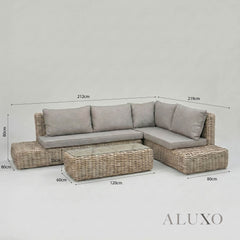 Aalto Scandi-Coastal Large Corner Sofa Set – Beige Rattan & Glass Table