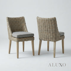 Aalto Scandi-Coastal Round Rattan Dining Chair – Beige Woven Seat