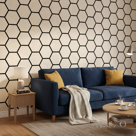 ALUXO® Acoustic Hexagon Wall Panel 70 x 60cm - Light Oak