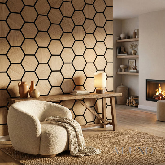 ALUXO® Acoustic Hexagon Wall Panel 70 x 60cm (Set of 4) - Light Oak