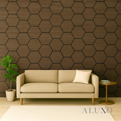 ALUXO® Acoustic Hexagon Wall Panel 70 x 60cm - Walnut (Dark Oak)
