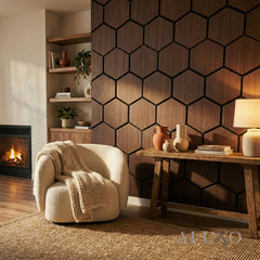 ALUXO® Acoustic Hexagon Wall Panel 70 x 60cm (Set of 4) - Walnut (Dark Oak)