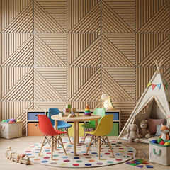 Oak Acoustic Square Mix Slat Wall Panels 60x60cm (Set of 6) | Grey Felt Backing