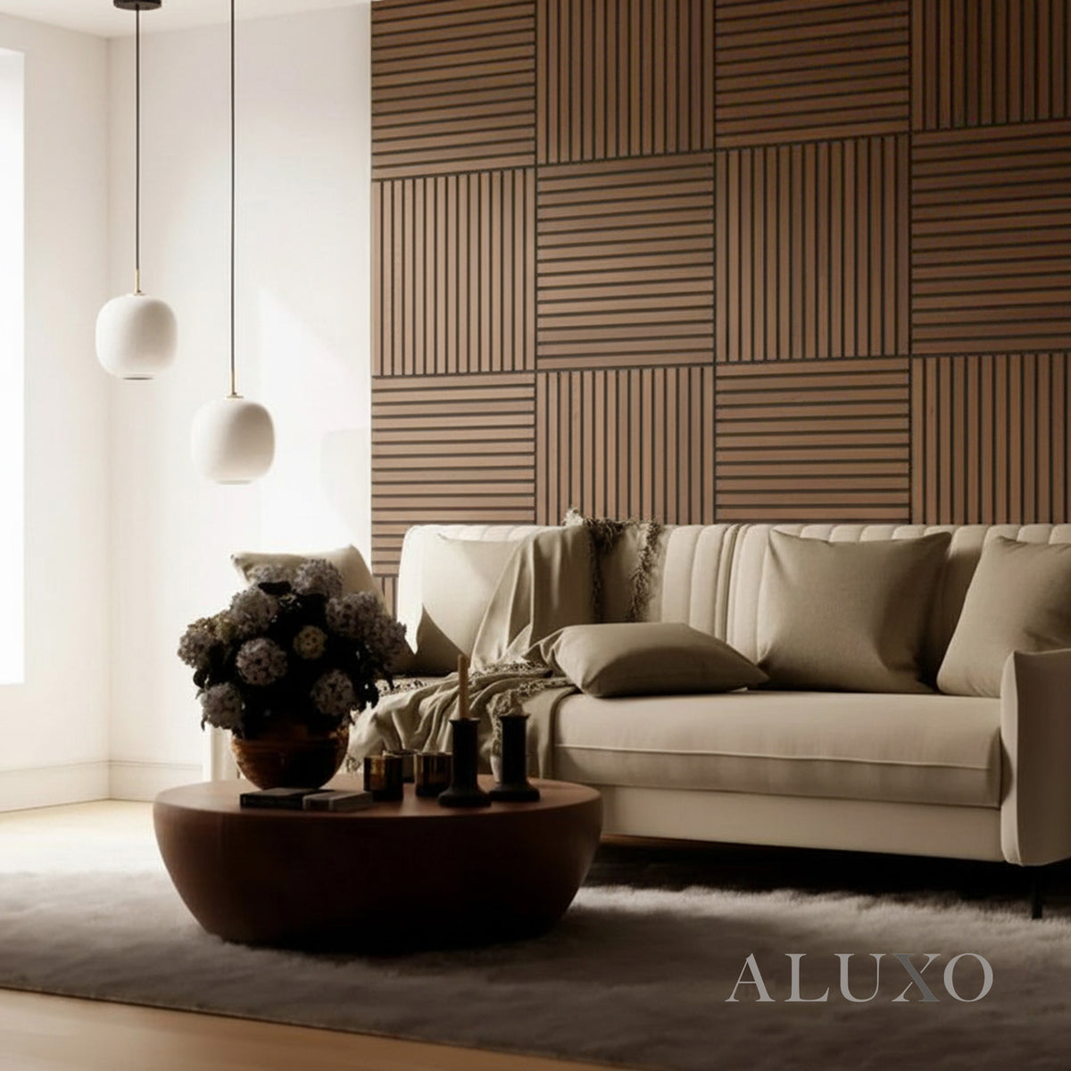 ALUXO® Acoustic Square Wall Panels 60 x 60cm (SET of 4) - Walnut (Dark Oak)