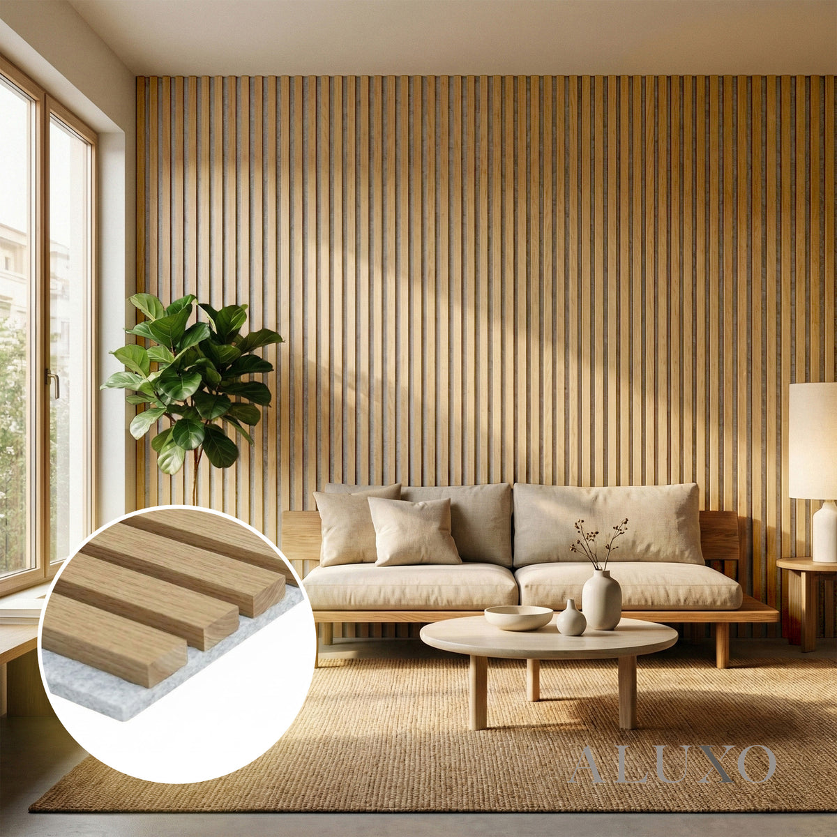 Panelux™ Pro 3-Sided Wood Veneer Oak Wall Panels | Grey Felt Backing - 240cm x 32cm (Set Of 2)