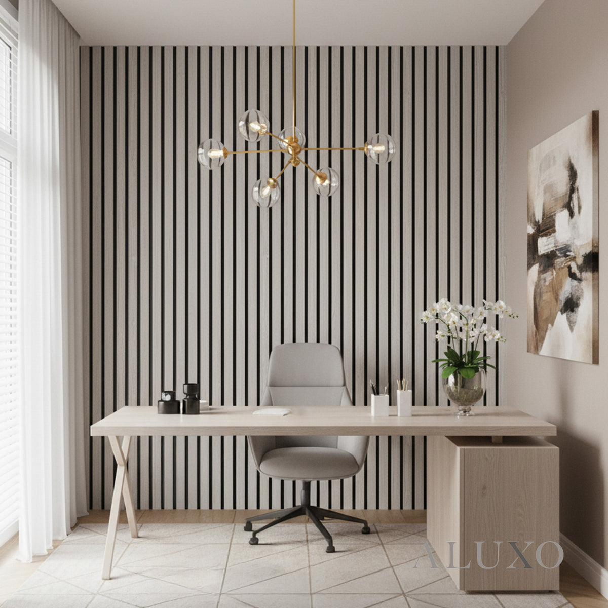 ALUXO® Acoustic Slatted Wall Panels 240 x 32cm (SET of 2) - Ash Grey