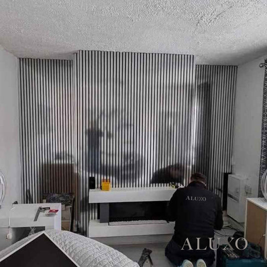 ALUXO® Acoustic Slatted Wall Panels 240 x 60cm - Chrome Metallic