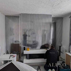 ALUXO® Acoustic Slatted Wall Panels 240 x 60cm - Chrome Metallic
