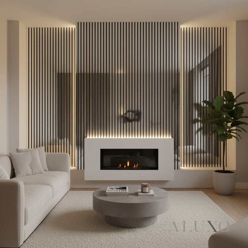 ALUXO Chrome Colour Slatted Wood Wall Panels - 240cm x 32cm (2 Pack)