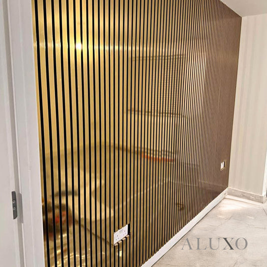 ALUXO® Acoustic Slatted Wall Panels 240 x 60cm - Gold Metallic