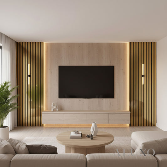 ALUXO® Acoustic Slatted Wall Panels 240 x 32cm (SET of 2) - Gold Metallic