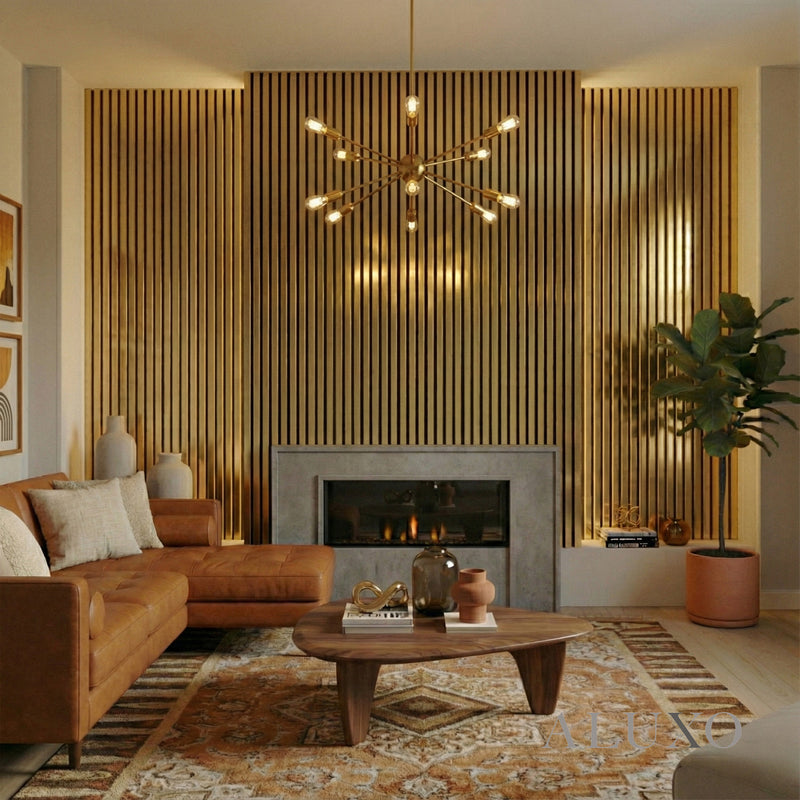 ALUXO® Acoustic Slatted Wall Panels 240 x 32cm (SET of 2) - Gold Metallic