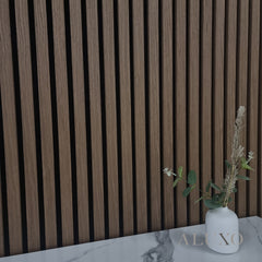 ALUXO® Acoustic Slatted Wall Panels 240 x 60cm - Walnut (Dark Oak)