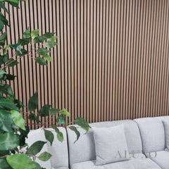 ALUXO® Acoustic Slatted Wall Panels 240 x 60cm - Walnut (Dark Oak)