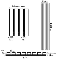 ALUXO® Acoustic Slatted Wall Panels 240 x 32cm (SET of 2) - Chrome Metallic