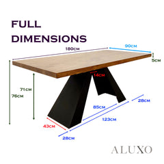 Akira 180cm Solid Pine Wood Dining Table with Matte Black Legs