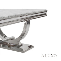Aksel 130cm Chrome Coffee Table with Light Grey Marble Top – Double Half Ring Stand Design