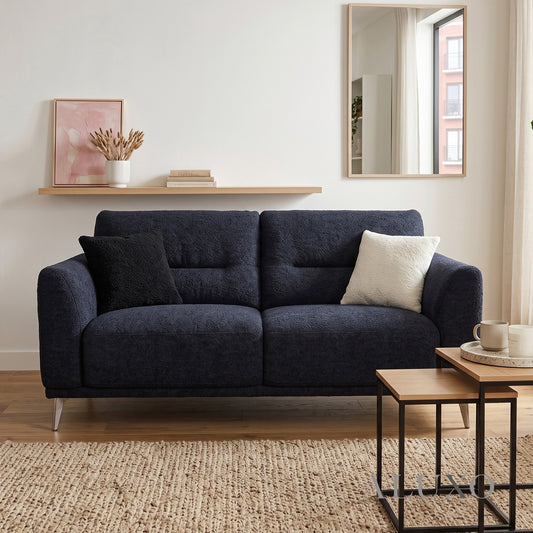ALUXO® Albany 2 Seater Compact Sofa – Midnight Black Bouclé | Deep Cushion Comfort