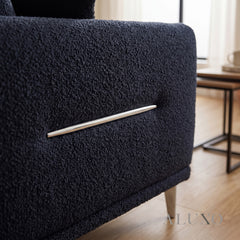 ALUXO® Albany 2 Seater Compact Sofa – Midnight Black Bouclé | Deep Cushion Comfort