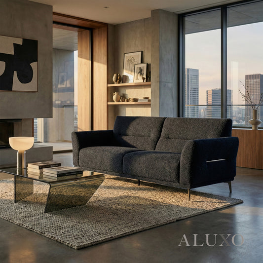 ALUXO® Albany 3 Seater Sofa – Midnight Black Bouclé | Deep Cushion Comfort