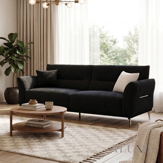 ALUXO® Albany 3 Seater Sofa – Midnight Black Bouclé | Deep Cushion Comfort