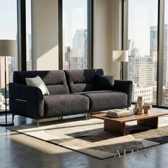 ALUXO® Albany 4 Seater Large Sofa – Midnight Black Bouclé | Deep Cushion Comfort
