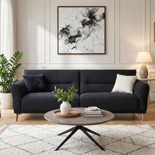 ALUXO® Albany 4 Seater Large Sofa – Midnight Black Bouclé | Deep Cushion Comfort