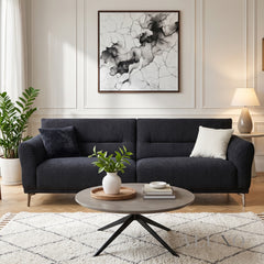 ALUXO® Albany Complete Sofa Set – 4+3+2 Seater with Footstool | Midnight Black