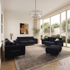 ALUXO® Albany Complete Sofa Set – 4+3+2 Seater with Footstool | Midnight Black