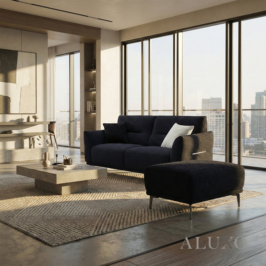 ALUXO® Albany Modular Footstool – Midnight Black Bouclé | Luxury Ottoman