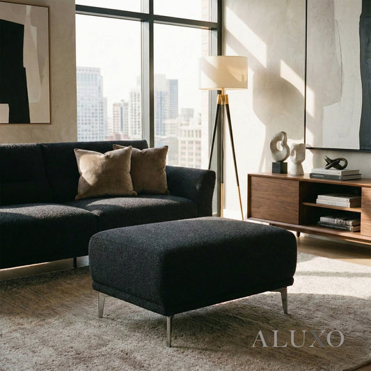 ALUXO® Albany Modular Footstool – Midnight Black Bouclé | Luxury Ottoman