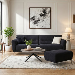 ALUXO® Albany Modular Footstool – Midnight Black Bouclé | Luxury Ottoman