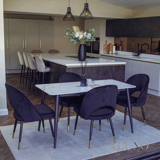 Anders 1.4m Sintered Stone Dining Set – Table with 4/6 Bjorn Black Velvet Chairs
