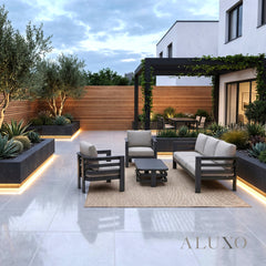 ALUXO® Andros 5-Seater Luxury Lounge Set – Onyx Aluminium & Sintered Stone Table