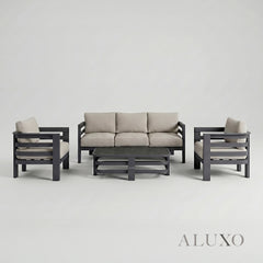 ALUXO® Andros 5-Seater Luxury Lounge Set – Onyx Aluminium & Sintered Stone Table