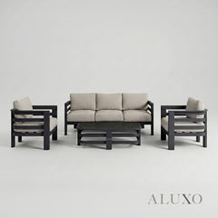 ALUXO® Andros 5-Seater Luxury Lounge Set – Onyx Aluminium & Sintered Stone Table