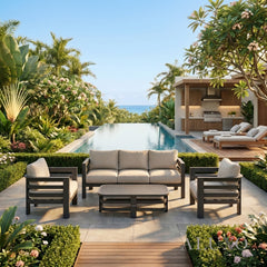 ALUXO® Andros 5-Seater Luxury Lounge Set – Onyx Aluminium & Sintered Stone Table