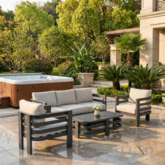 ALUXO® Andros 5-Seater Luxury Lounge Set – Onyx Aluminium & Sintered Stone Table